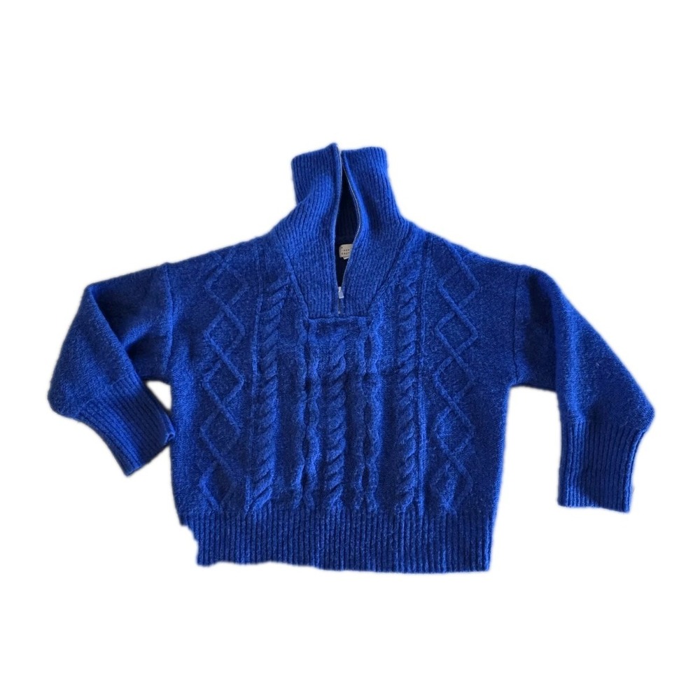 A New Day Blue Cable Knit Quarter Zip Sweater Medium Cozy Chenille Pullover - Picture 2 of 9